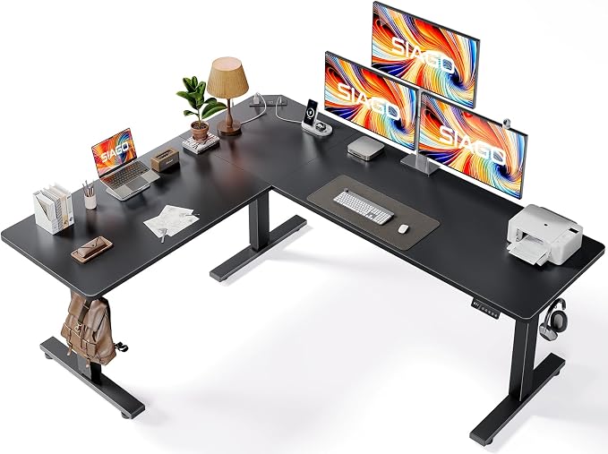SIAGO L-Shaped Standing Desk - 75 x 63 Inch Adjustable Corner Standing Desk with Charging Station - L Shape Sit Stand Table with Memory Controller, Splice Board for Home Office | Adjustable L Shape Corner Computer Desk with Memory Controller, Splice Bo...