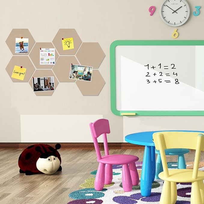 Large Hexagon Felt Cork Board Tiles, Self Adhesive DIY Felt Bulletin Board Pin Board with 35 Pushpins for Office School Home Wall Decor Stickers Memos Photos Display(Light Brown)
