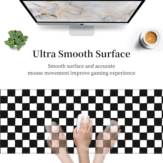 Black and White Checkered Gaming Mouse Pad, Large Mouse Pad for Desk Mat XXL XL Mousepad, Big Keyboard Pad Office Desk Accessories Decor