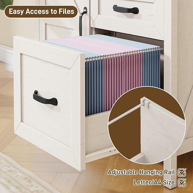 Befrases Farmhouse Lateral Filing Cabinet, Lateral File Cabinet with 3 Drawers and Storage Cabinet, Wooden Printer Stand with File Drawer for Letter/A4 Size Hanging File for Home Office, Rustic White
