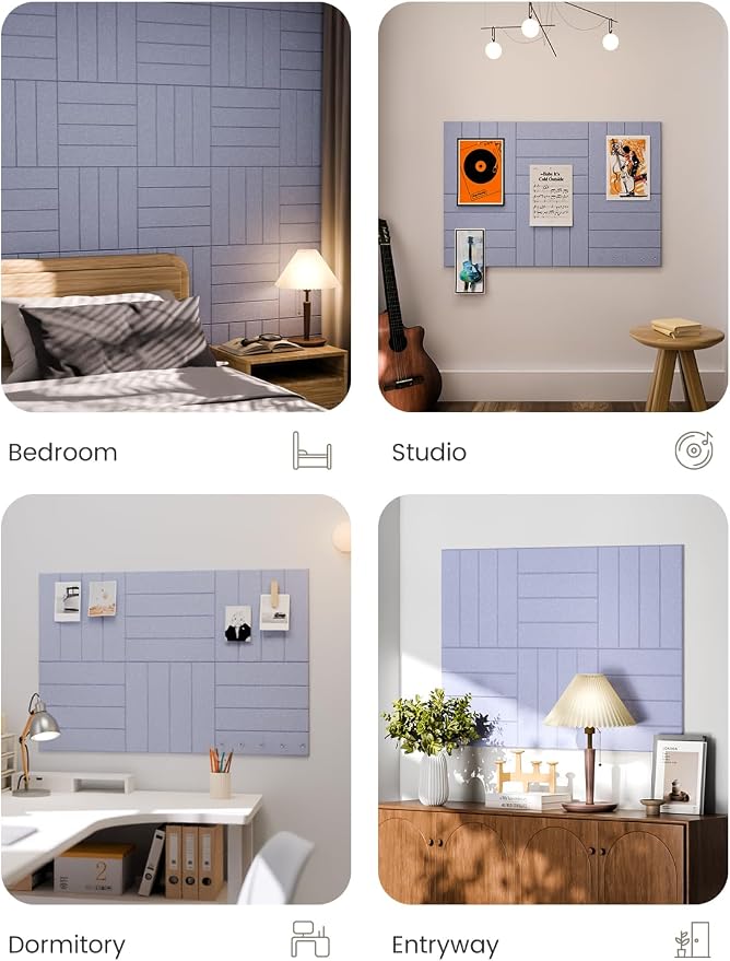 Fluxynara Felt Bulletin Board & Cork Board Alternative, Soft Periwinkle | 36" x 24" Pin board, Removable Adhesive Tabs, Easy Install Without Wall Damage, For Home Office Decor