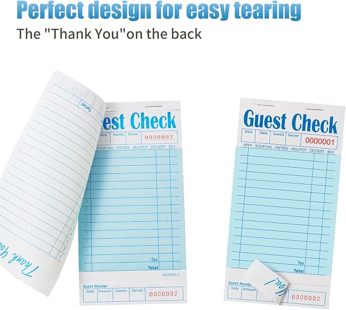 ZPARIK 6 Pack Guest Checks Books, Server Note Pads, Blue | 6 Pack Guest Checks with 50 Sheets Per Book, Waiter Checkbook, Waitress Notepad for Restaurants, Perfect for Servers