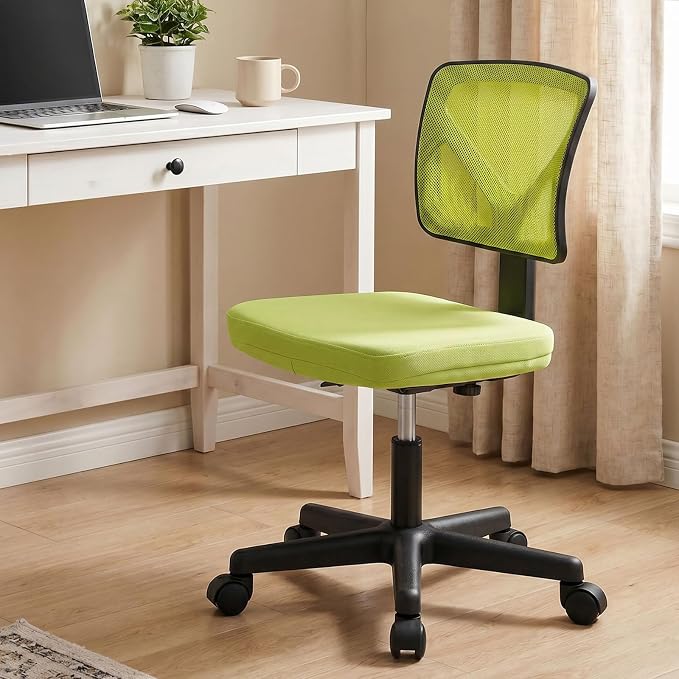 Sweetcrispy Small Armless Desk Chair, Mesh Rolling Office Chairs | Adjustable Ergonomic Lumbar Support, Low-Back, Swivel Wheels, Home Work, Bedroom, Study, Student, Adults, Green