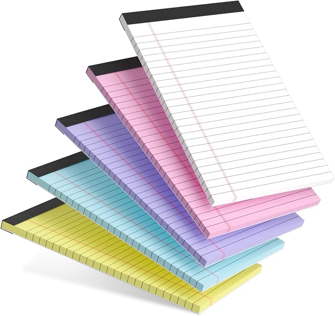 AILZFEI Small Note Pads 5x8 Notebook – 5 Vibrant Colors Legal Pads, College Ruled, 30 Sheets Each | Perfect for Work, School & Creative Notes! Notepads 5 x 8 Perforated Pads of Paper (Multicolor 5)