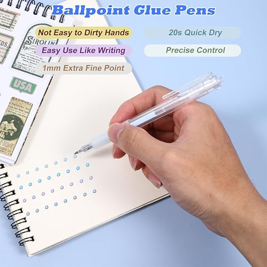 COMNICO 6 pcs Fine Tip Glue Pen, Quick Dry Glue Pen with 6 Refills | Easy Control, Precision Glues Pens, for Crafting Scrapbooking, Card Making, Apply Glues Like Writing