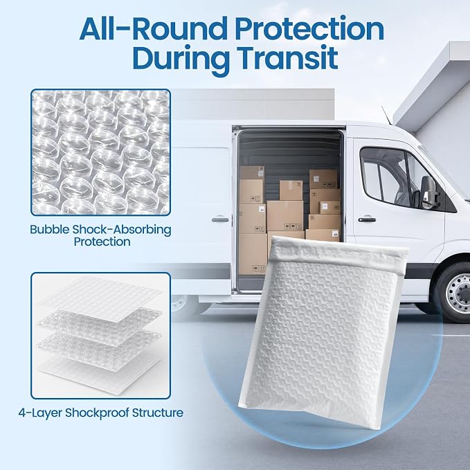 Metronic White Bubble Mailers 6x10 Inch 100 Pack Self-Seal Padded Envelopes | Usable Size 6x9 Self Seal Thick Padded Mailers Cushion Waterproof Mailing Envelopes Bubble Padded for Mailing Makeup Jewelry