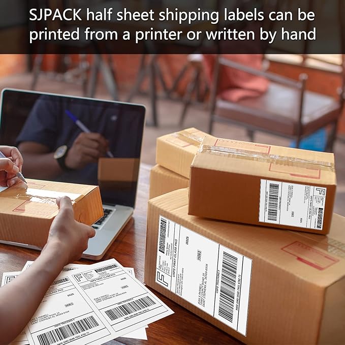 SJPACK 5000 Half Sheet Shipping Labels for Laser/Inkjet Printers - 5-1/2" X 8-1/2" Blank White Labels