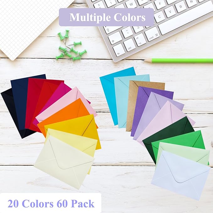 60 Pack Colored Envelopes 4x6, Self Adhesive A4 Envelopes for Greeting Cards, Business Cards, Photos, Invitation Envelopes for Wedding, Baby Shower, Party (20 Colors, 4.45 x 6.34")