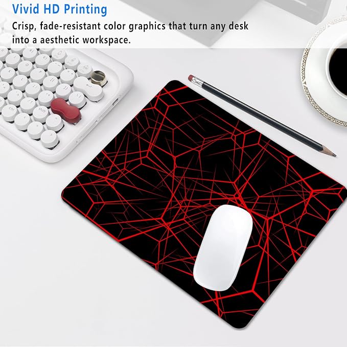 Red Lines Geometric Mouse Pad, 9.5"x7.9" Computer Laptop Mousepad | Personalized mouse pad with red lines design. Premium smooth cloth surface, 3mm cushion & non-slip rubber base.