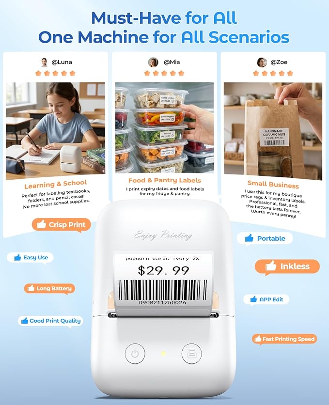 Label Maker Machine, A421 Bluetooth Label Portable Thermal Printer for Small Business & Home, Inkless Printer for Barcode, Address, Office, Compatible with iOS & Android, with 3 Label | for Small Business & Home, Inkless Printer for Barcode, Address, O...