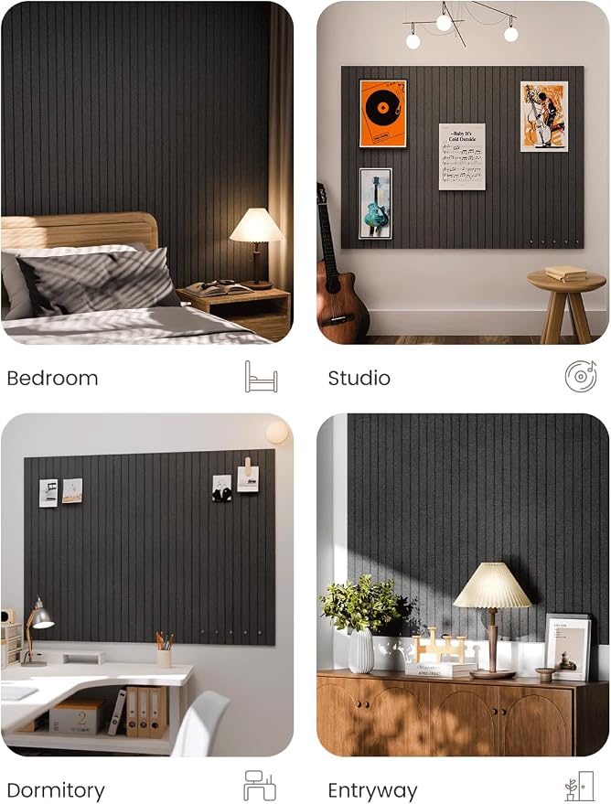 Fluxynara 48" x 36" Large Felt Bulletin Board, Charcoal Gray | 12 Pack Cork Board Alternative with 60 Safe Adhesive Tabs, Pin Boards for Wall Decor, Home, Office, Classroom,Dorm