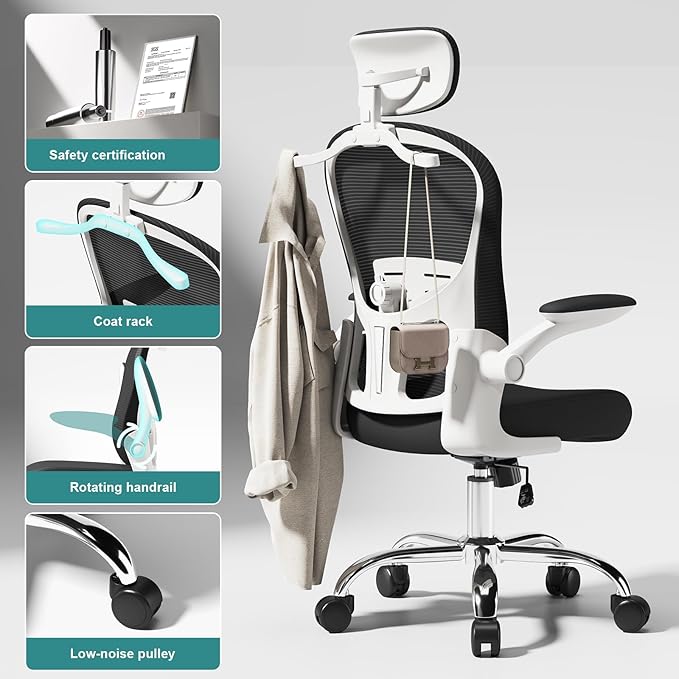 Ergonomic Office Chair - Adjustable Lumbar Support, Headrest, High Back Mesh Desk Chair for Office and Home, 90-120° Reclining Computer Chair with Flip-Up Arms (Panda)