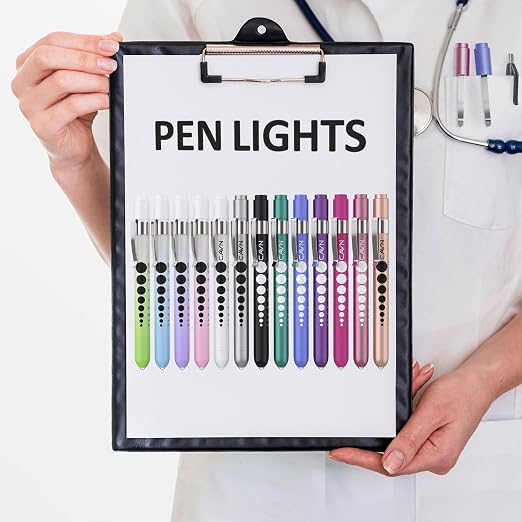 CAVN Pen Light with Pupil Gauge LED Penlight for Nurses Doctors | 2 Pcs Reusable Medical Penlight for Nursing Students (Rose Pink/Bluish Purple)