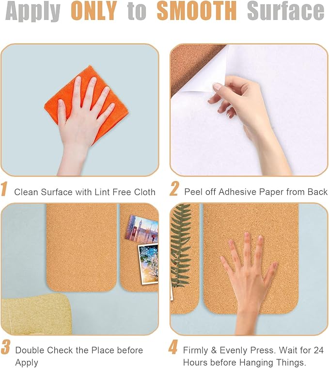 2 PCS 12.5"*5.5" Self-Adhesive Cork Board, 1/2"(12mm) Thick Cork Boards for Walls, 1 Pack 12.5"*5.5" Bulletin Board, Cork Board Tiles for Office, Home, School (2PC)