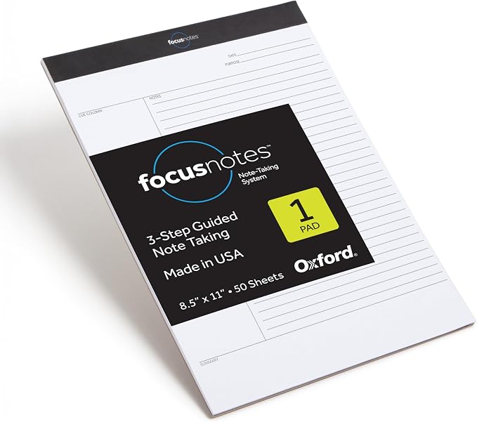 Oxford FocusNotes Writing Pad, 8-1/2" x 11-3/4", 50 Sheets (77103)