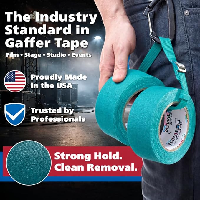 Gaffer Power Aqua Teal Gaffer Tape 2” x 30 Yards – No Residue, High Visibility, Made in USA, Matte Non-Reflective Cloth Tape for Color Coding, Events & Cable Management