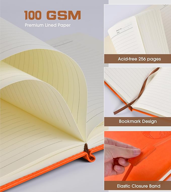 Lined Journal Notebook for Women Men,256 Pages B5 Large Hardcover Leather Journals for Writing,Travel,Business,Work & School,College Ruled Notebooks for Note Taking,Diary Notepad 7.8"×10.2"