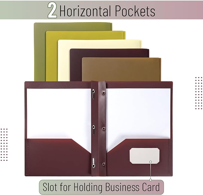 Mr. Pen- Plastic Folders with Pockets and Prongs, 5 Pack, Letter Size, Dark Earthy Colors, Flexible Plastic Folders with Prongs
