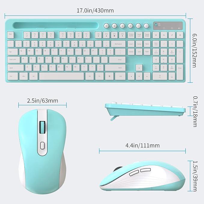 Wireless Keyboard and Mouse Combo, MARVO 2.4G Ergonomic Wireless Computer Keyboard with Phone Tablet Holder, Silent Mouse with 6 Button, Compatible with MacBook, Windows (Blue)