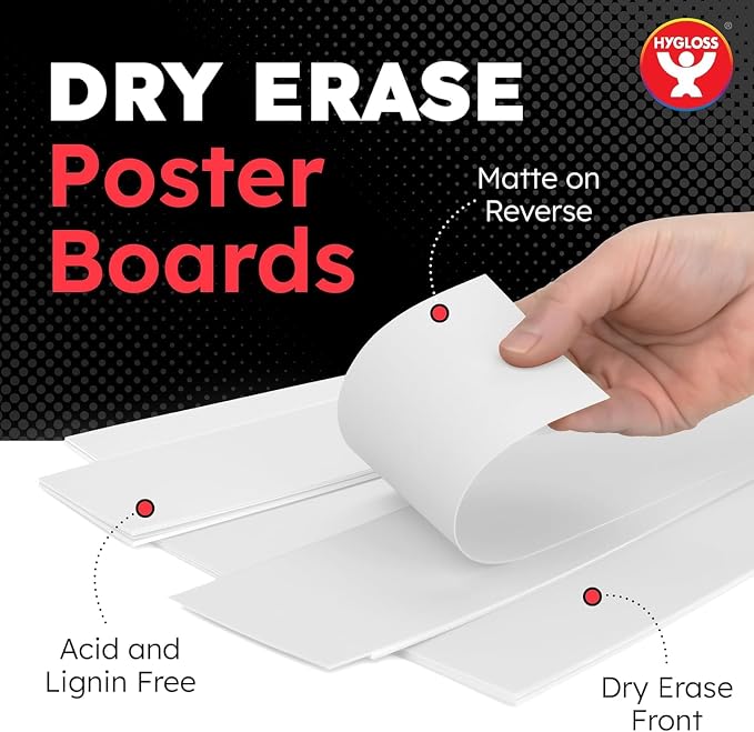 Hygloss Small Dry Erase Poster Board Paper 4x11 Inch (100 Count) Single-Sided Wall White Board Dry Erase Sheets - 14 Pt. Thick Paper for Home, School, Classroom, Office, Kids Art, Menus Signs, Lists