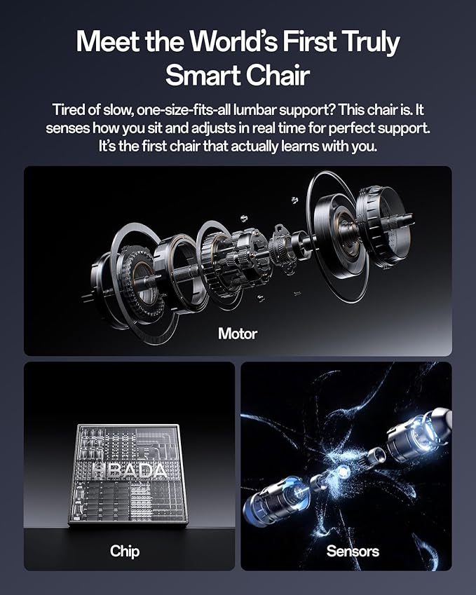 Hbada X7 Smart Ergonomic Chair, Office Chair, with Fully Automated Lumbar Tracking, 4D Adjustable Headrest, 720° Adjustable Armrests, Ventilated Seat Cushion, Swivel, Grey