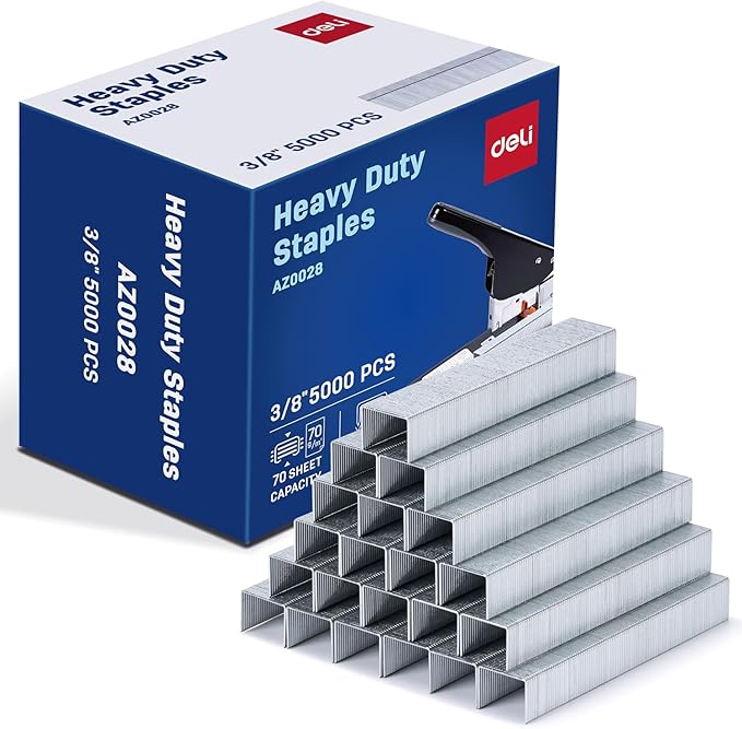 Deli Staples, Heavy Duty Staples for Heavy Duty Staplers, 3/8'' Length | 70 Sheet Capacity, 100/Strip, 5000/Box