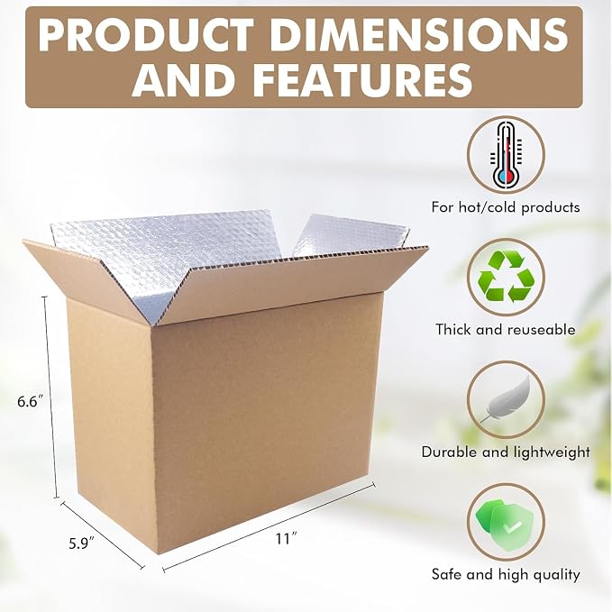 12 Pack 11x6.6x5.9 Inch Insulated Shipping Boxes for Shipping Frozen Food | Cold Shipping Boxes, Large Foil Cooler Carton Moving Kits for Mailing Packing, , Carton Material with Aluminum Foil