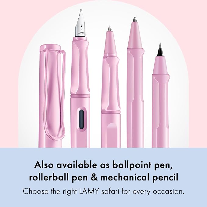 LAMY safari lightrose - Fountain Pen with ergonomic grip & polished steel nib in size M - ideal for any Writing & Calligraphy - including LAMY T 10 blue cartridge - Right-Handed | Lamy Fountain pen with ergonomic grip - robust ASA plastic - incl. LAMY ...
