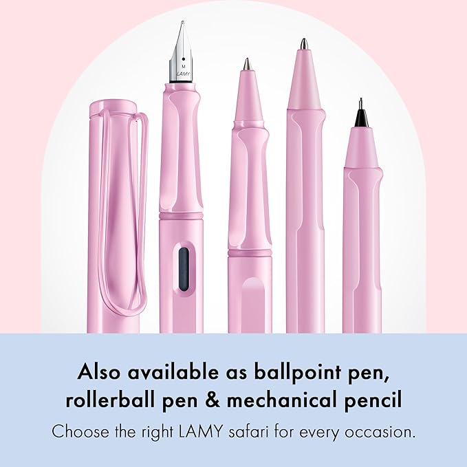 LAMY safari lightrose - Fountain Pen with ergonomic grip & polished steel nib in size F - ideal for any Writing & Calligraphy - including LAMY T 10 blue cartridge - Right-Handed | Lamy Fountain pen with ergonomic grip - robust ASA plastic - incl. LAMY ...