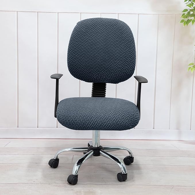 MIFXIN Stretch Computer Office Chair Covers 2 Piece Jacquard Elastic Slipcovers Furniture Protector for Rotating Computer Chairs, Backrest Cover & Seat Cover, NO Chair (Grey Blue)
