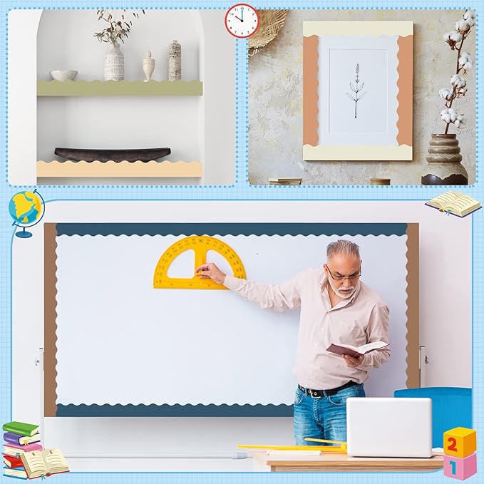 Containlol 236ft Boho Color Bulletin Board Decoration, Spring Classroom Bulletin Board Borders Soft Scalloped Trim for School Office Poster Chalkboard Whiteboard Wall Decor
