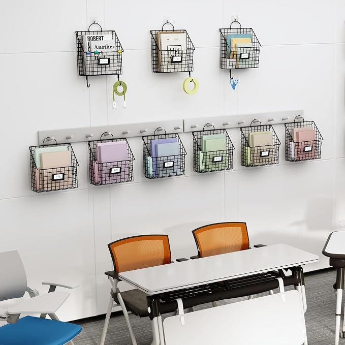 3 Packs Hanging Wall File Organizer with Hooks, Magazine Rack ,Mail Basket | Metal Wall Mounted File Holder Folder with Handles , Home Office Organization for Papers Document Book, No Assembly Required