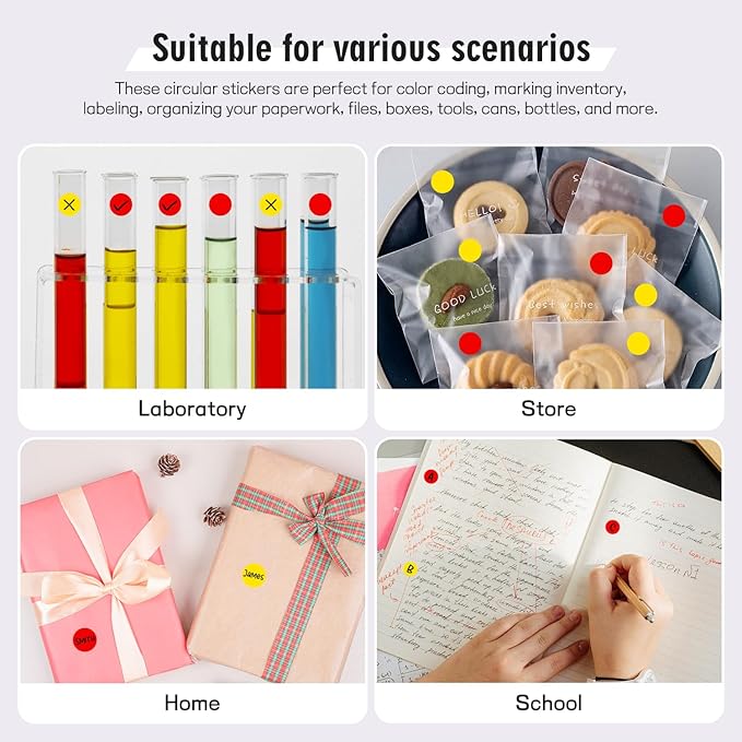 PARLAIM 1/2" Circle Dot Stickers 2 Rolls Pack 2000 Color Coded Labels for Home Commerce Business, Red + Yellow