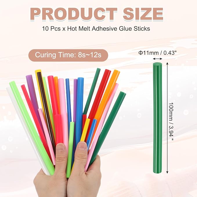 PATIKIL Hot Glue Sticks for Glue Gun, 10 Pcs Colored Hot Melt Adhesive Glue Sticks Bulk for DIY Projects Craft Art Decoration Home Repairs, Dark Green (3.9" x 0.43")