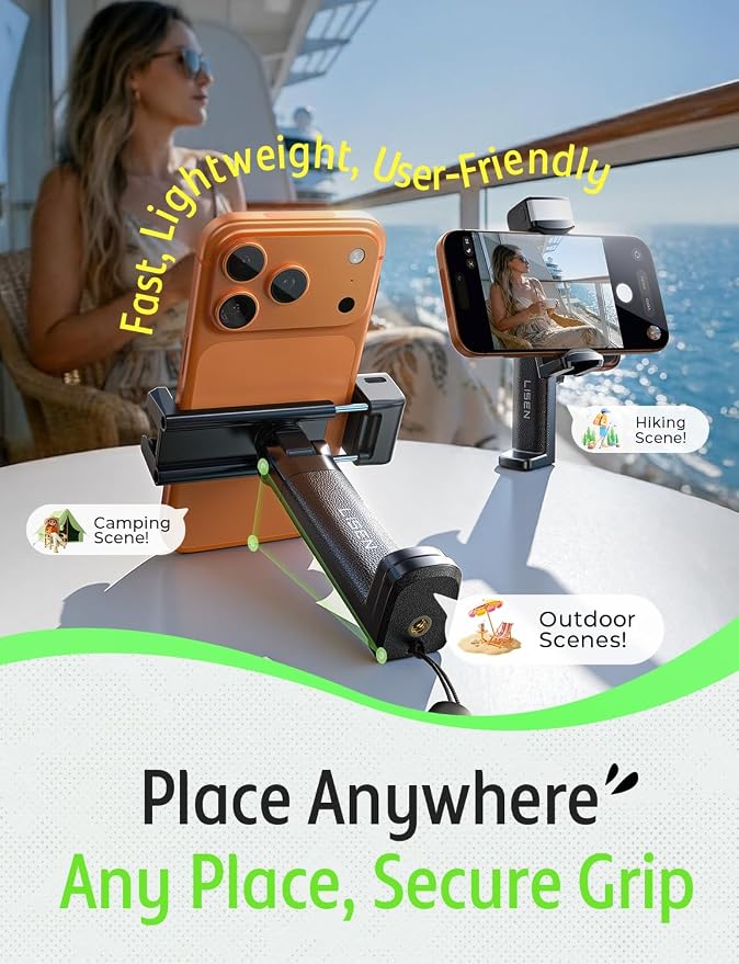 LISEN Airplane Travel Essentials (LED) Phone Stand Holder for Desk Cruise Ship Essentials 2026 Mount Airplane Gadgets Women Men Long Flight Accessories Photographic Lighting Flash Tubes Kids Gifts | Cold Shoe and 1/4" Screw, 360° 180° Tilts Adjustable ...