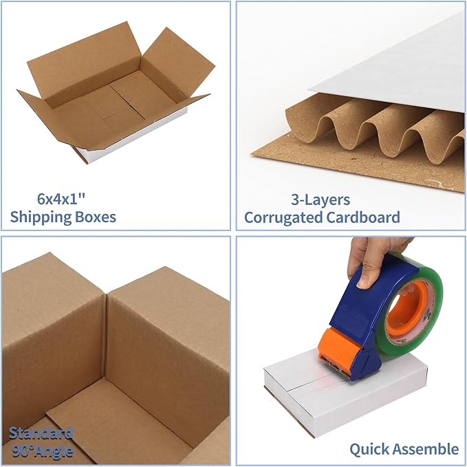 Hoikwo 6x4x1 Shipping Boxes Set of 30, White Corrugated Cardboard Box for Small Business for Packaging Mailing