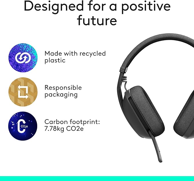 Logitech Zone Vibe 100 Lightweight Wireless Over Ear Headphones with Noise Canceling Microphone, Advanced Multipoint Bluetooth Headset, Works with Teams, Google Meet, Zoom, Mac/PC - Graphite