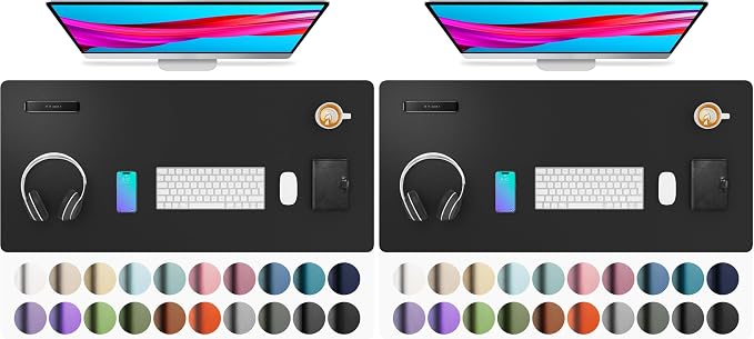 Aothia Leather Desk Pad Protector, Mouse Pad, Office Desk Mat, Non-Slip PU Leather Desk Blotter, Laptop Desk Pad, Waterproof Desk Writing Pad for Office and Home (Black,36" x 17") (Pack of 2)