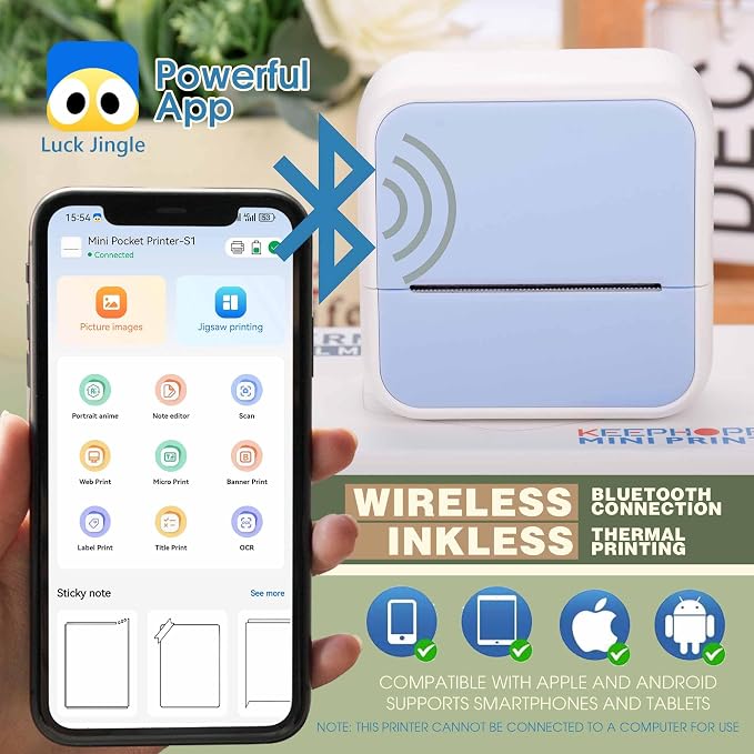 KEEPHOPE Label Maker Machine with 6 Waterproof Tapes, Thermal Label Maker, Portable Mini Bluetooth Label Printer with Clear Tape for Home, School, Office Organization Blue