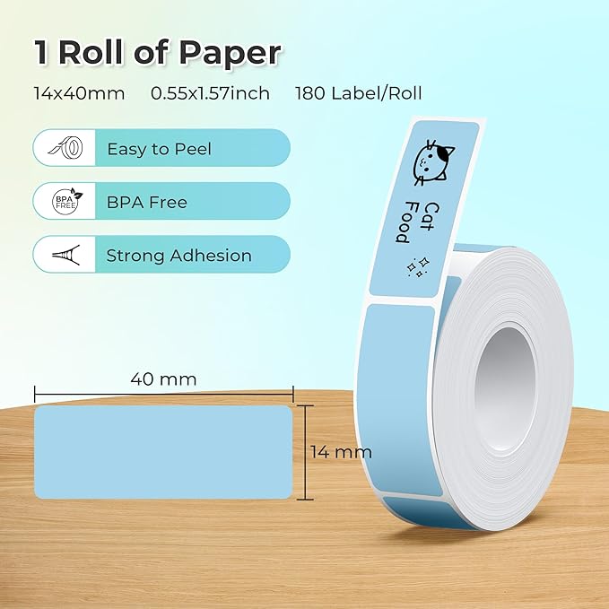 Nelko Genuine P21 Label Maker Tape, Adapted Label Print Paper, 14x40mm (0.55"x1.57"), Standard Laminated Labeling Replacement, Multipurpose of P21 Label Maker, 180 Tapes/Roll, 1 Roll, Blue