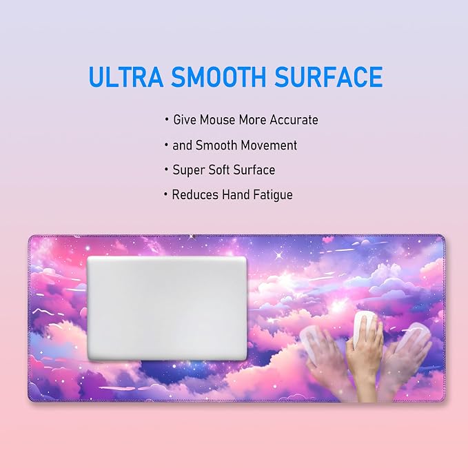Pretty Cloud Desk Mat,Large Cute Pink Purple Sky Mouse Pad,31.5x12in | Starry Sky Gaming Mousepad,Extended Girly Galaxy Desk Decor Deskmat for Women,Pastel Colorful XL Keyboard Mat,80x30 cm