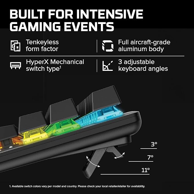 HyperX Alloy Origins Core Mechanical Gaming Keyboard PBT Keycaps Tenkeyless TKL Blue Switch Clicky LED RGB Backlight Playstation Xbox Licensed for PC, PS5, PS4, Xbox Series X|S, Xbox One, Desk Setup