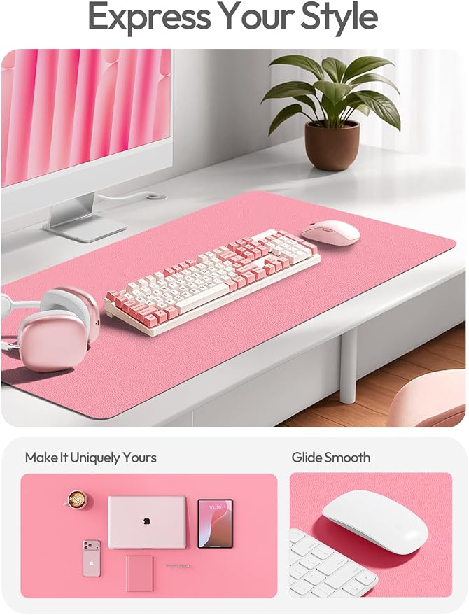 YSAGi Leather Desk Pad Protector, Office Desk Mat, Large Mouse Pad, Non-Slip PU Leather Desk Blotter, Laptop Desk Pad, Waterproof Desk Writing Pad for Office and Home (Pink, 55" x 24")