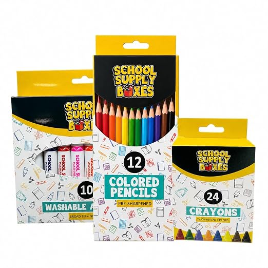 Elementary School Essentials Bundle | Case (4 Boxes) - 91 Pieces per Box | School Supply Boxes - Back to School Essentials | Includes Binders, Folers, Notebooks, Paper, Pencils, Pens, & More