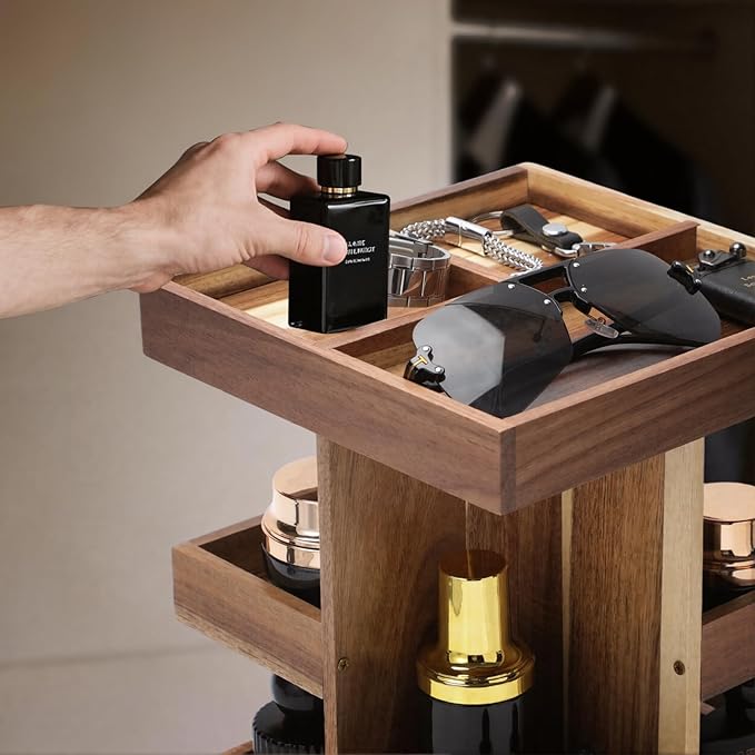 EXIN DECHEN Cologne Organizer for Men,Cologne Stand,3 Tier Wooden Perfume Shelf with Rotate,Desk Organizer,Gift for Dad From Wife,Husband Boyfriend Birthday Gift Ideas,Gifts for Men