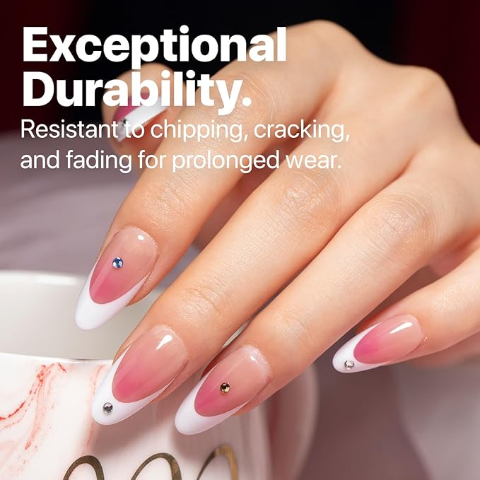 SXC Cosmetics French Tip Press On Nails Brown Medium Almond 150 Pieces in 15 Sizes Ultra Fit with Pre-applied Tip Primer and Base Coat, No Need to File Fake Nails for Nail Art DIY X-Pro Tips