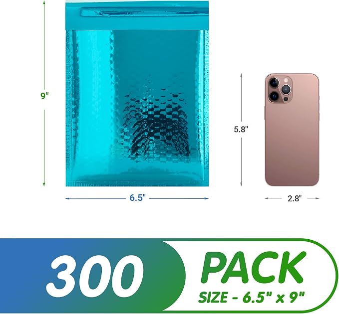 Glamour Metallic Bubble Mailers 8.5 x 11 Inches Teal, 100 Pack Padded Envelopes for Shipping, Mailing, Packaging Protection