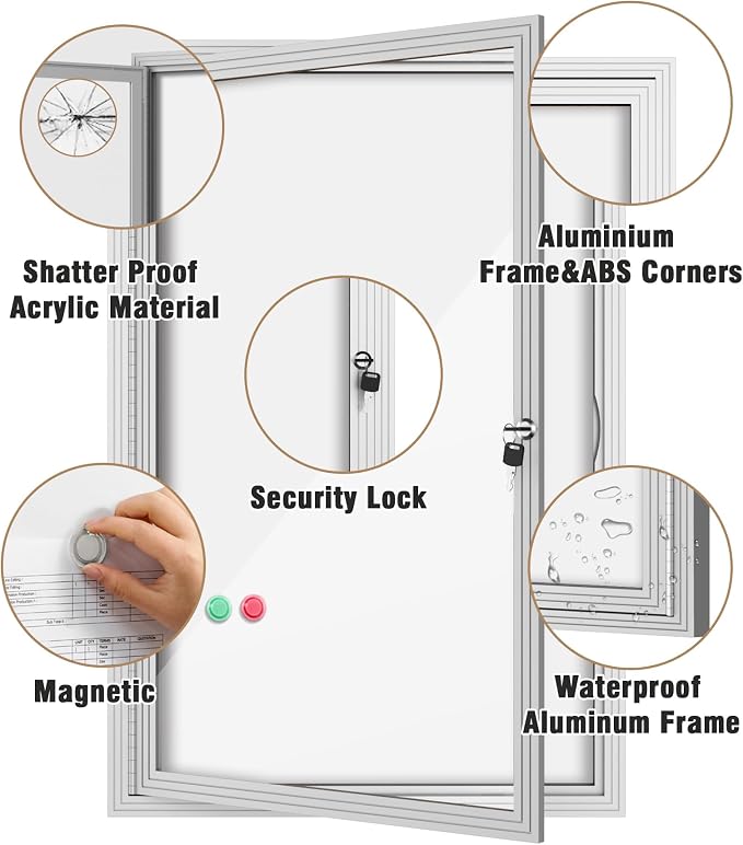 Mifuro 36"x24" Enclosed Bulletin Board, Outdoor Lockable Weather-Resistant Aluminum Noticeboard for School & Office, Silver Frame w/Magnetic Board