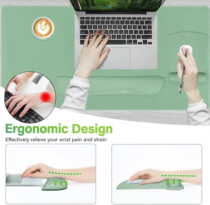 MOSISO Keyboard Mouse Pad Set, Large Gaming Mousepad&Keyboard Wrist Rest | Mouse Wrist Rest&Coaster, Ergonomic Non-Slip Mousepad&Easy Typing Cushion with Memory Foam for Home Office, Emerald Green