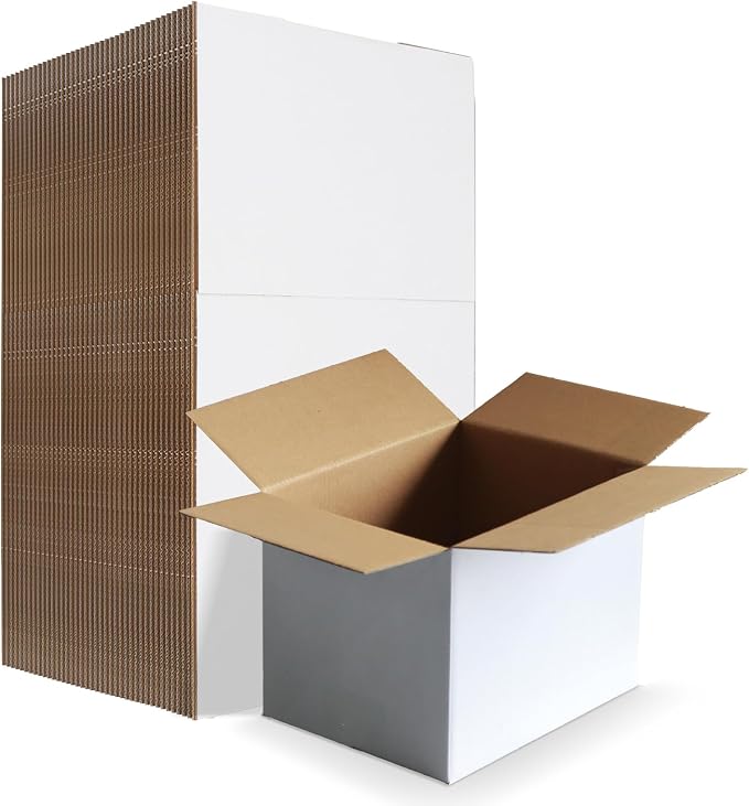 HORLIMER 8x6x6 Shipping Boxes Set of 40, White Corrugated Cardboard Mailer Box for Packing Small Business